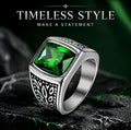 Men's S-925 Sterling Silver Square Cut Green Gemstone Ring