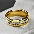 GOLD PLATED STAINLESS STEEL STONES INLINE MEN'S AND WOMEN'S RING