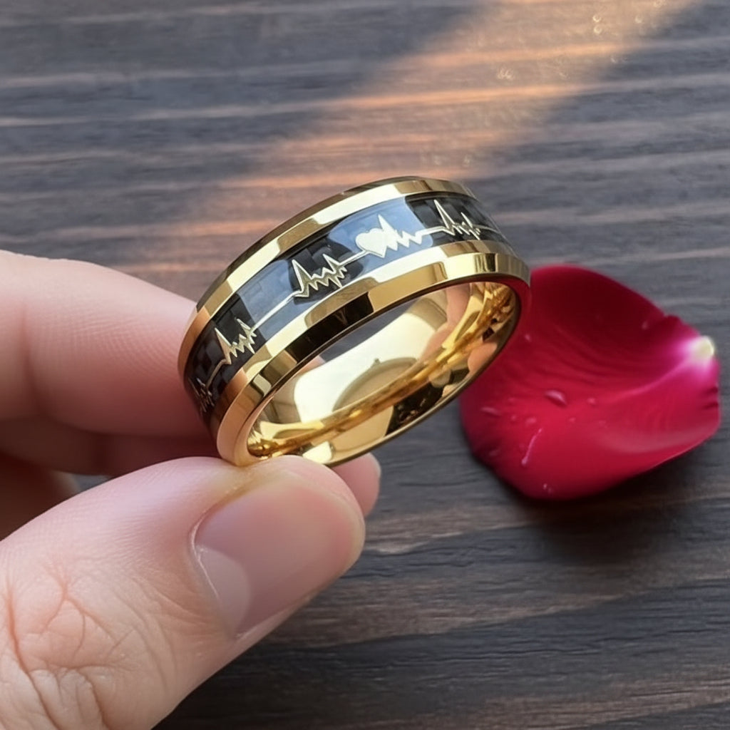 Gold Retro EKG. Heartbeat Ring